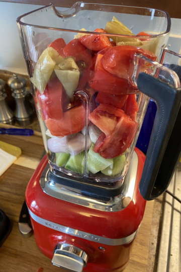 Gazpacho ingredients before blending