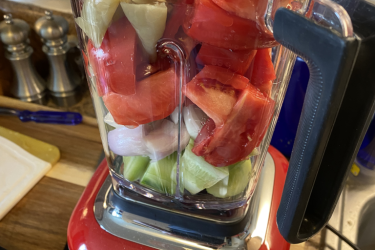 Gazpacho ingredients before blending